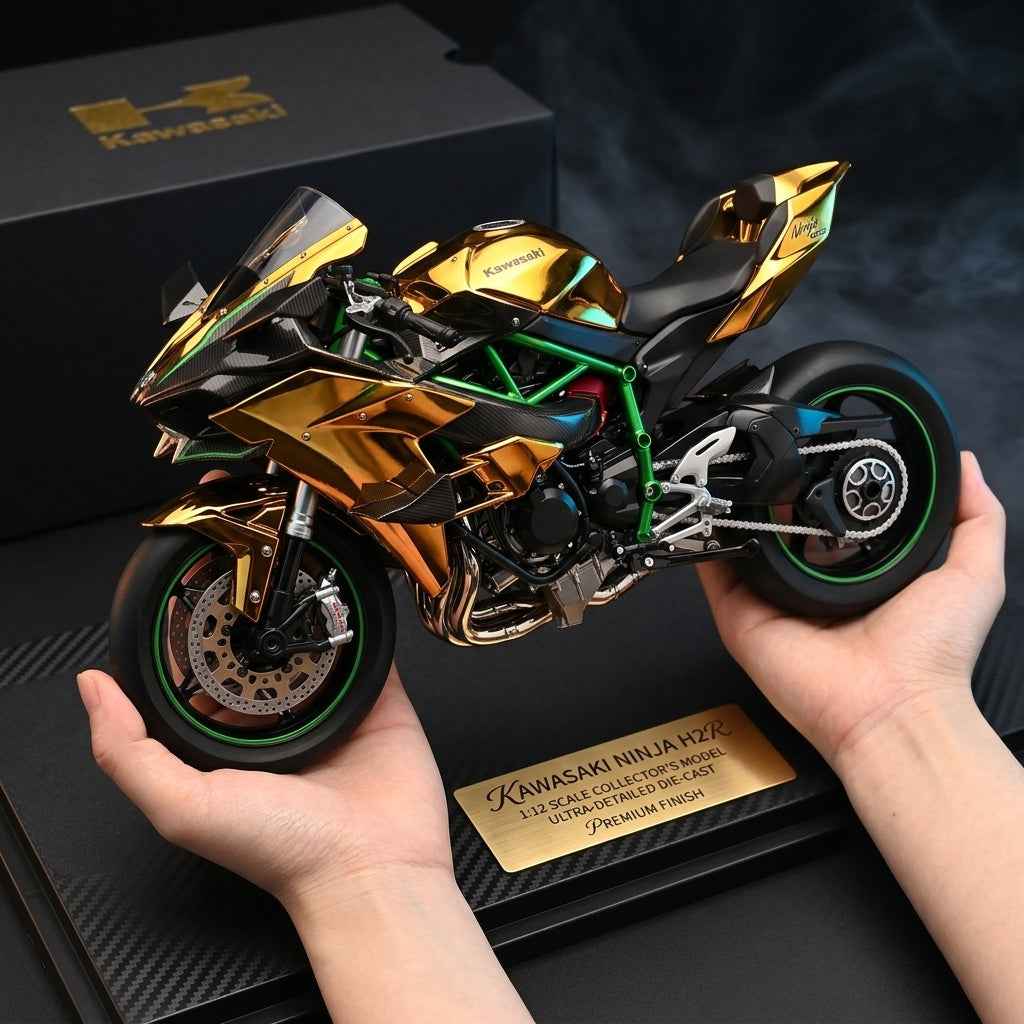 Kawasaki H2R Diecast Model Motorcycle – Gold Chrome Finish with Stand