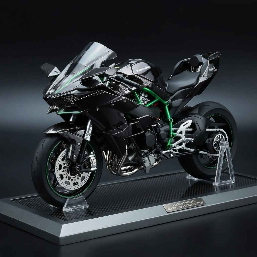 Kawasaki H2R Diecast Model Motorcycle – Gold Chrome Finish with Stand