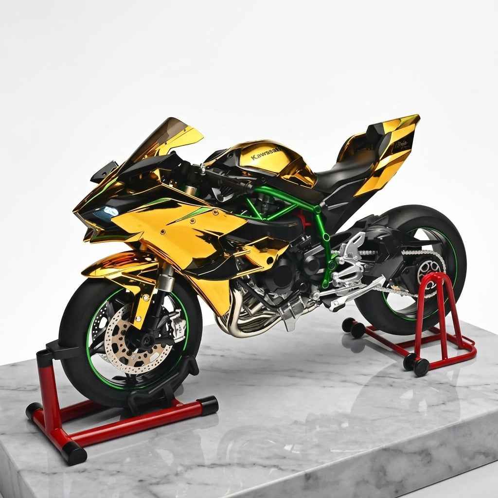 Kawasaki H2R Diecast Model Motorcycle – Gold Chrome Finish with Stand