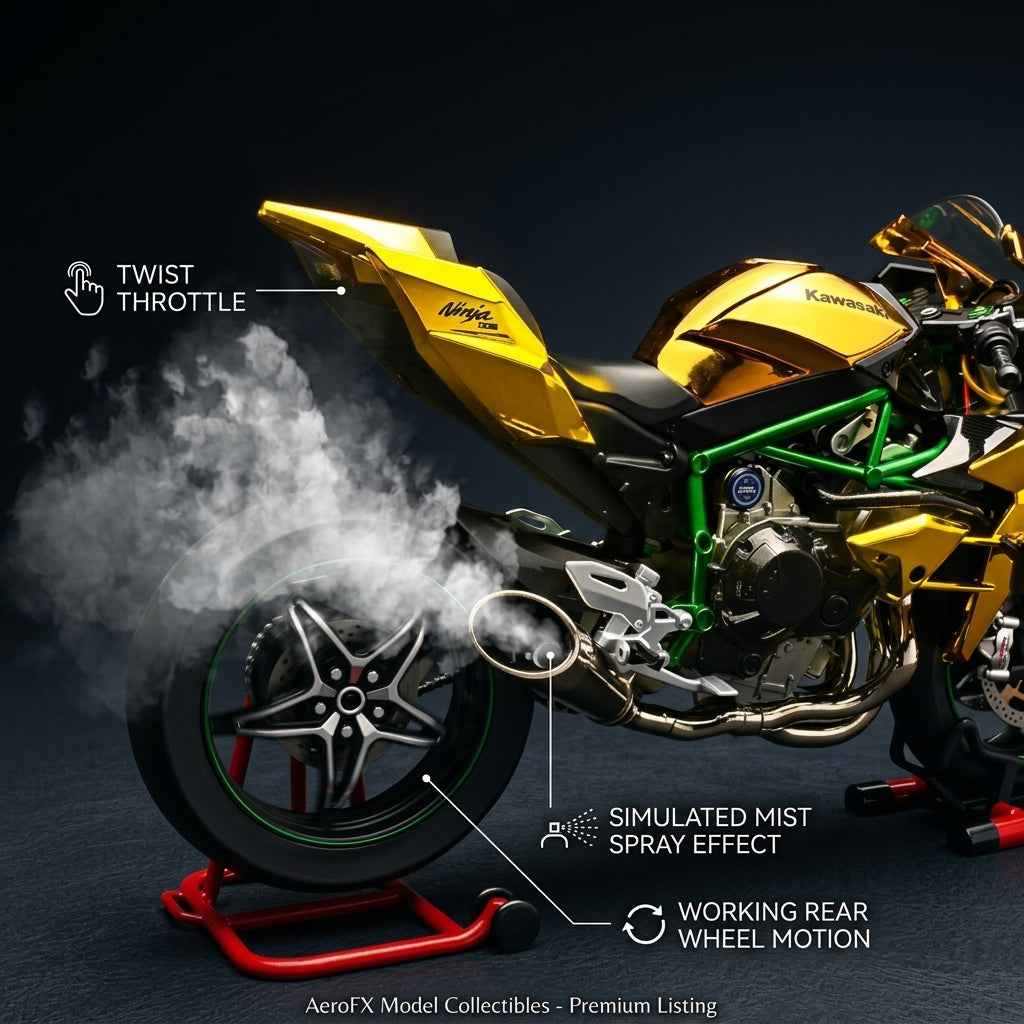 Kawasaki H2R Diecast Model Motorcycle – Gold Chrome Finish with Stand