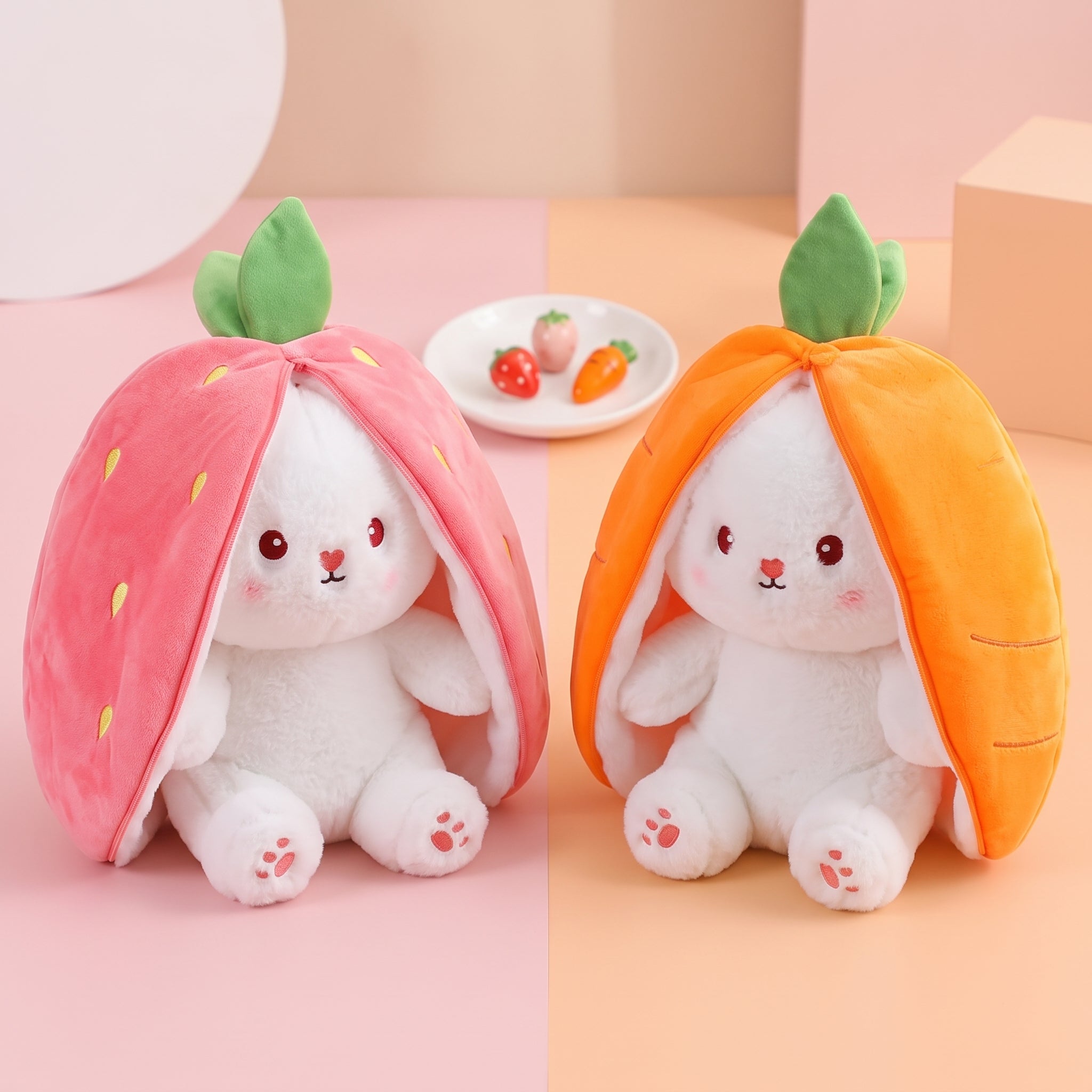 Fruit Bunny Stuffed Toy – Carrot & Strawberry