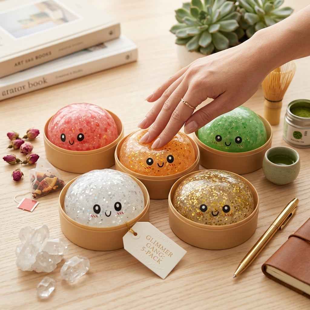Glitter Squishy Stress Balls – Kawaii Dimsum Box Set