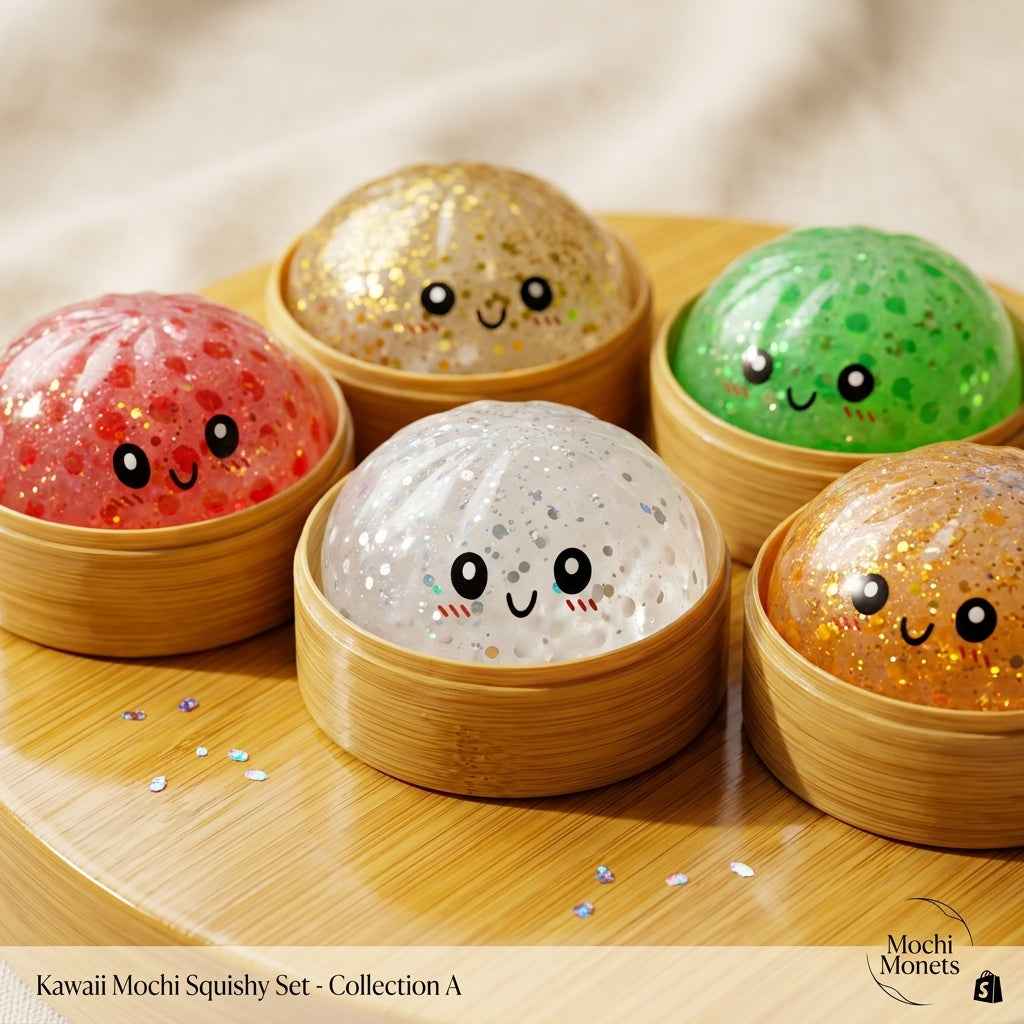 Glitter Squishy Stress Balls – Kawaii Dimsum Box Set