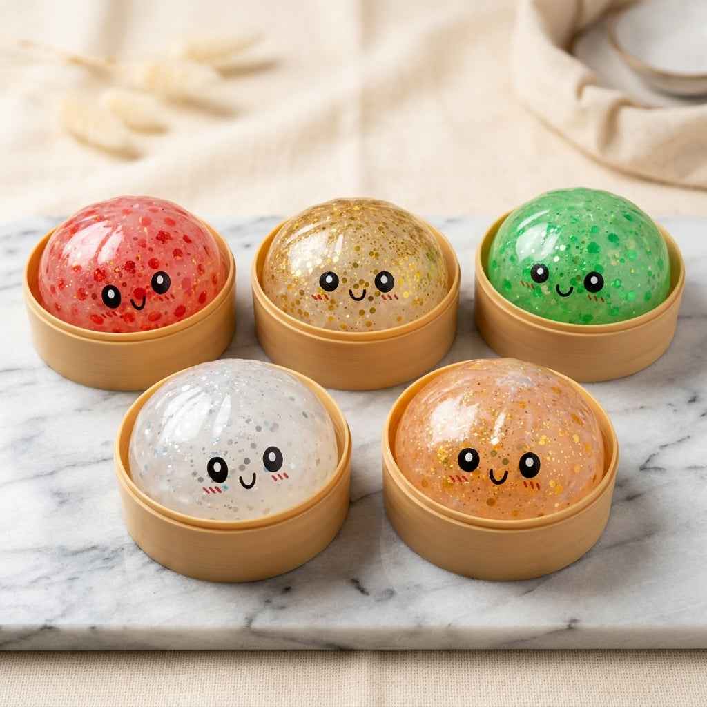 Glitter Squishy Stress Balls – Kawaii Dimsum Box Set